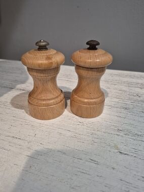 Vintage Peugeot Lion 3" Salt & Pepper Set Wood